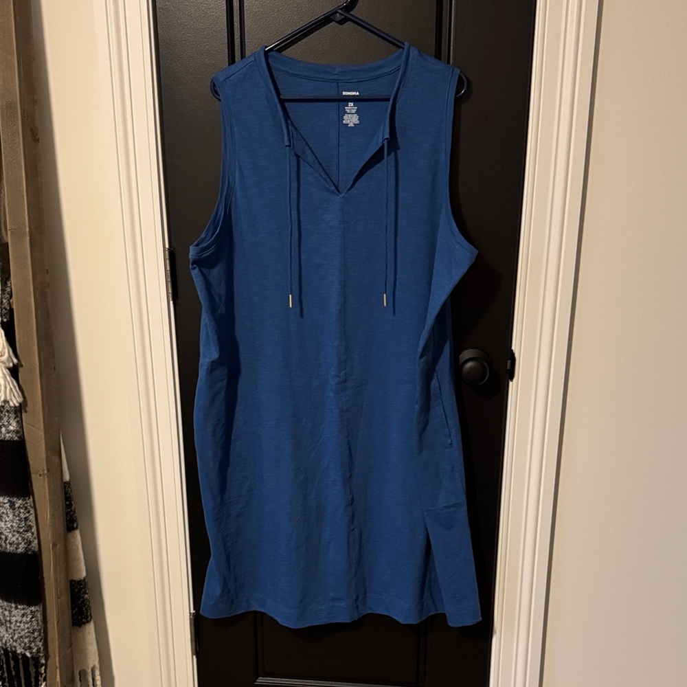Sonoma Deep Blue Sleeveless Hooded Shift Dress